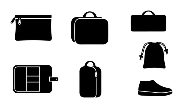 Bags and accessories linear icon set luggage travel cases pouches shoe bag wallet, UI and web interface design