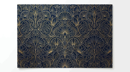 Luxury seamless pattern with gold floral art deco elements on a dark blue background © Saharia