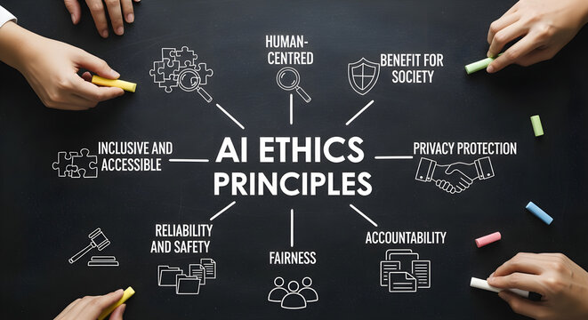 Collaborative Team Working Together On AI Ethics Principles Diagram