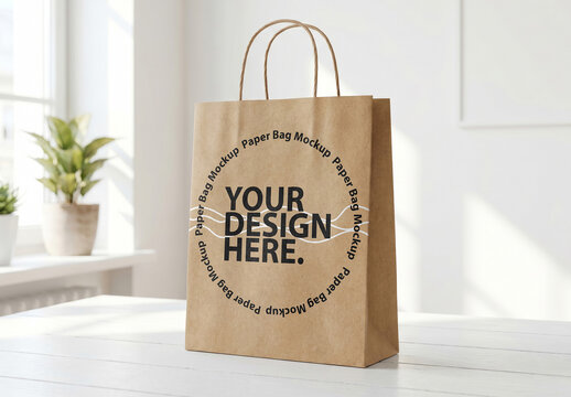 Kraft Paper Shopping Bag Mockup on the white table