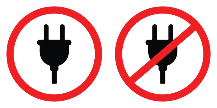 Electrical Plug Symbol with Red Circle and Diagonal Line Vector Icon Set