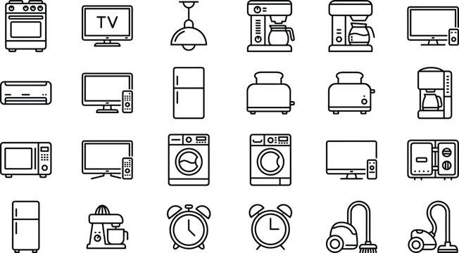 Home Appliances and Consumer Electronics Line Icon Set for Smart House Equipment Web Graphic Designs