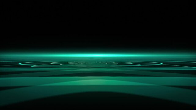 Futuristic teal digital horizon with concentric light rings, creating a sleek technology landscape filled with depth, glow, and innovation.