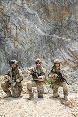 Naklejka premium Military special forces soldier team in combat operation, tactical military portrait in action