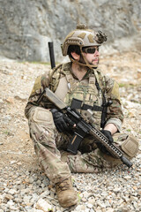 Fototapeta premium Military special forces soldier team in combat operation, tactical military portrait in action