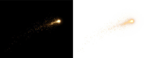 Magical golden light trail with glittering fairy dust and sparkling particles. Fantasy glow effect isolated on transparent background. © lolita PnG
