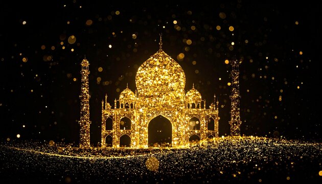 Abstract Golden Bokeh Particle Mosque Silhouette