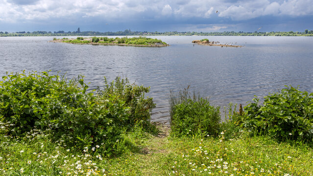 Molenplas protected area near Stevensweert, part of the Maas valley river park on the Netherlands Belgium border, designed for water storage and nature restoration