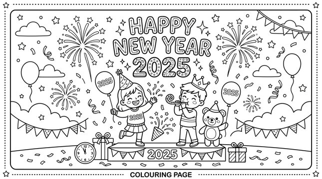A festive black and white coloring page for a seasonal holiday celebration
