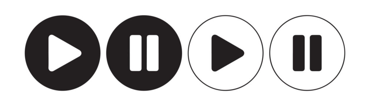 Circular play and pause button icons for media player interface design on transparent background.