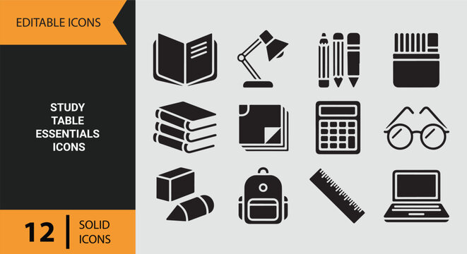 Study Table Essentials for Effective Learning and Academic Success Icons