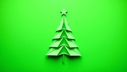 Obraz premium Minimalist Green Origami Christmas Tree Paper Craft on Isolated Background