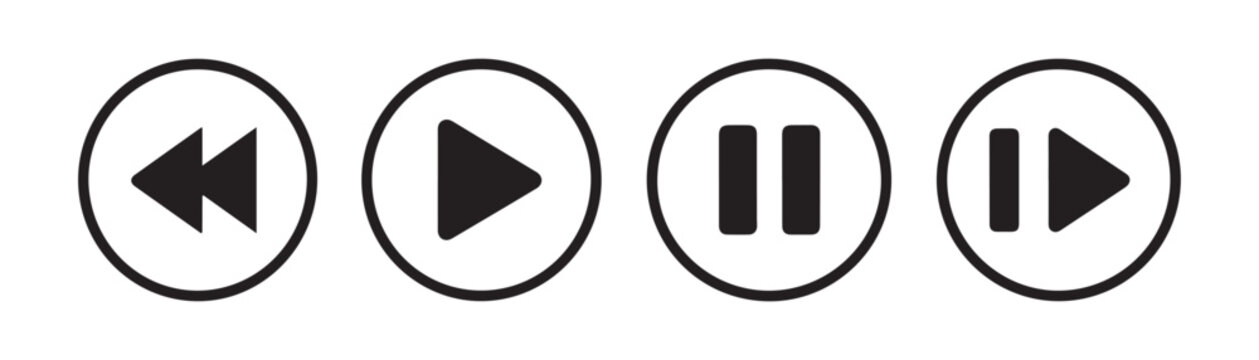 Navigation buttons set featuring fast rewind play pause and skip forward for media player layout.