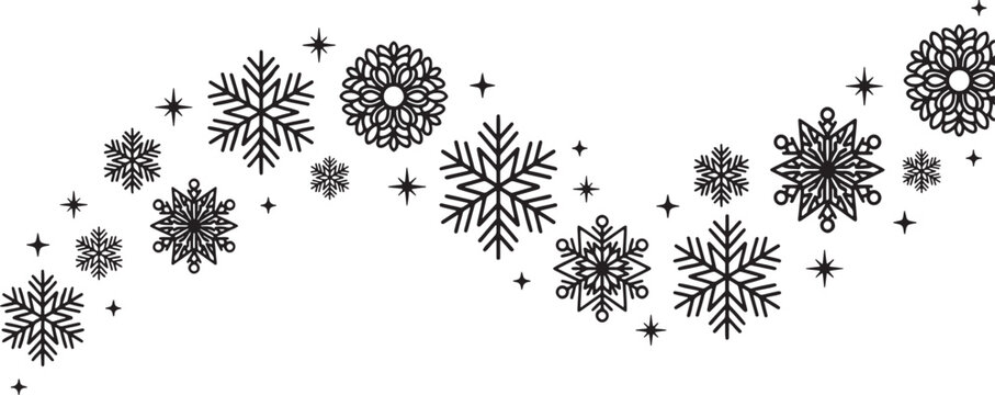 Christmas border. Gold snowflakes and stars banner. Christmas border snowflakes  vector illustration.