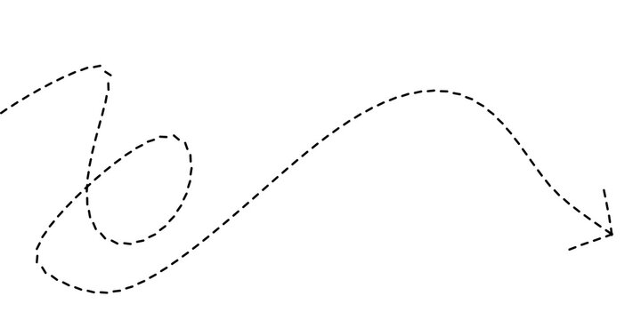 A flowing dotted line illustration representing a path or trajectory with a clear arrow indicating direction