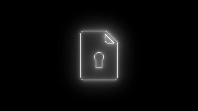 Glowing neon security CLD lock icon animation cyber security privacy defense secure access authentication data safety technology symbol and black background