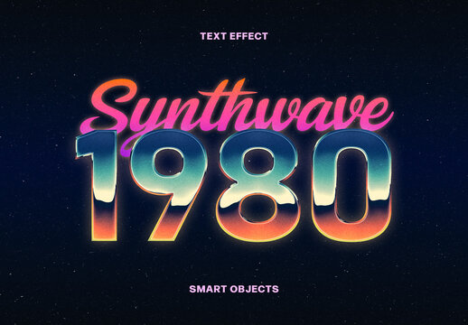 Synthwave 1980 Text Effect &ndash; Metal Typography for Logo, Poster & Branding (PSD)