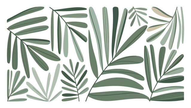 Minimalist green leafy botanical pattern leaves