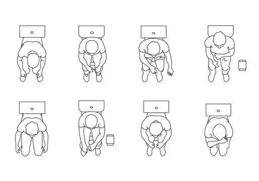 People Sitting on Toilets Cad Drawing Top View architectural drawing isolate white background