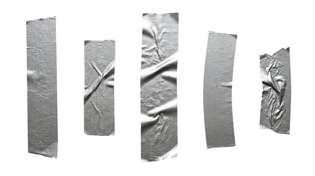 Set of silver duct tape strips isolated on transparent background