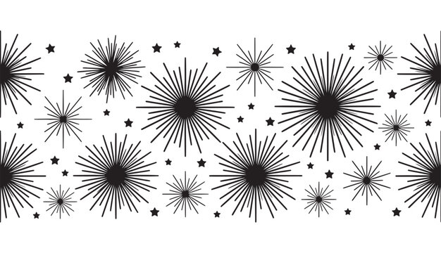 Gold fireworks border, holiday banner, celebration divider. Black fireworks border vector illustration.