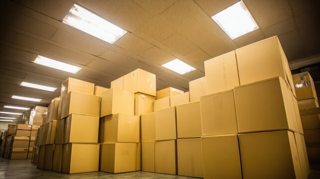 Stacks of Freshly Pressed Cardboard Boxes Ready for Shipment in a Warehouse Interior