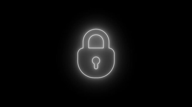 glowing neon padlock icon animation cyber security data protection secure access authentication privacy encryption digital safety technology concept on black background