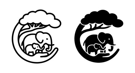 Elephant Family Protection Icon, Wildlife Conservation Symbol, Animal Care Emblem, Nature Preservation Logo © MIA