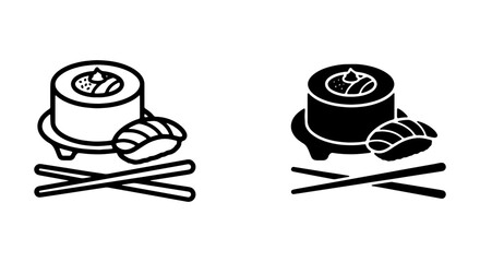 Sushi Icons Set, Japanese Food Vector Graphics, Asian Cuisine Symbols, Chopsticks and Rolls © MIA
