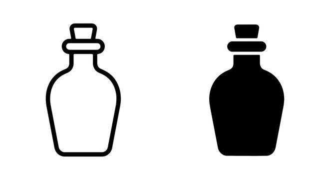 Glass Potion Bottle Icons, Vintage Apothecary Jar Vector Set, Alchemy Elixir Container Graphics