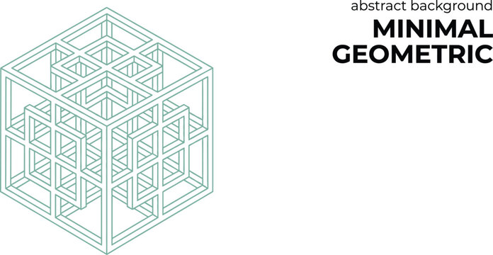 Abstract minimal geometric wireframe cube line art template vector background for modern architectural design banner layout