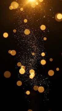 A luxurious black background with glowing golden bokeh particles 