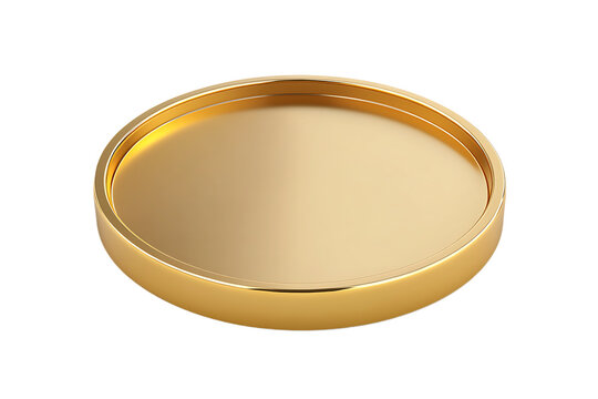 Empty golden tray isolated on transparent background