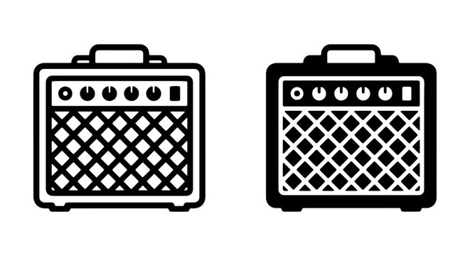 Guitar Amplifier Icons, Vintage Music Equipment Vector Set, Retro Sound System Graphics