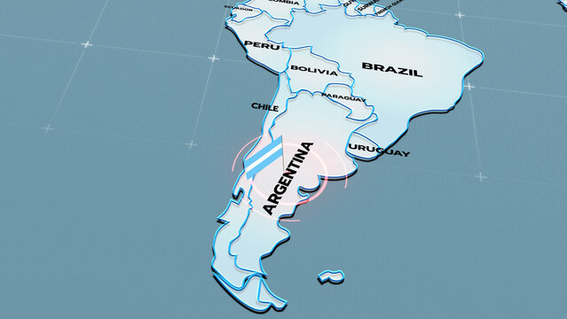 a futuristic 3D map showing part of Argentina, South America, map of South America, Argentina map, Argentina FLAG,