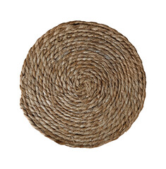 Obraz premium Round woven table placemat isolated PNG, decorative braided coaster on transparent background for dining and home decor concepts