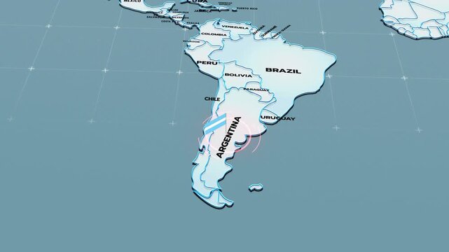a futuristic 3D map showing part of Argentina, South America, map of South America, Argentina map, Argentina FLAG,