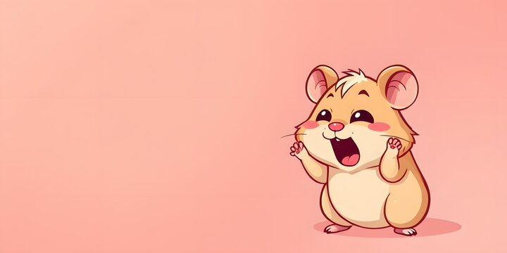 Cute cartoon hamster screaming with open mouth in bottom-right corner, large empty copy space for text, clean minimal smooth background illustration design.