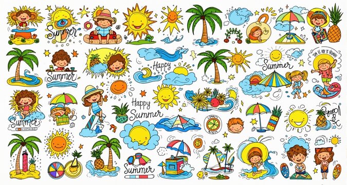 Big collection of summer theme hand drawn doodles. Vector eps10.
