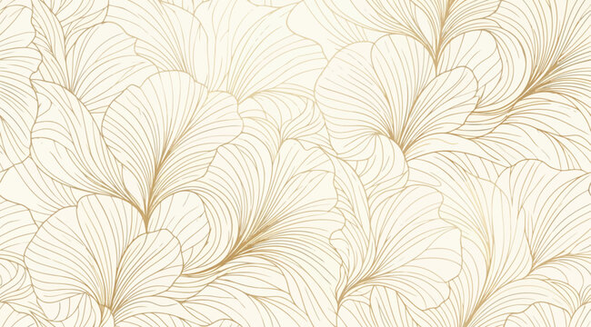 Sophisticated floral line art pattern in gold and cream