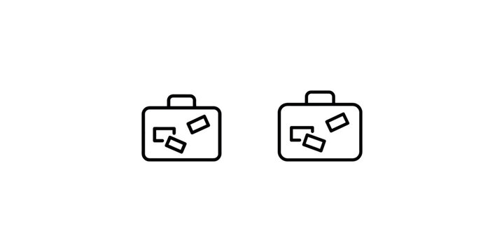 Two open suitcases with stickers on white background vector illustration.