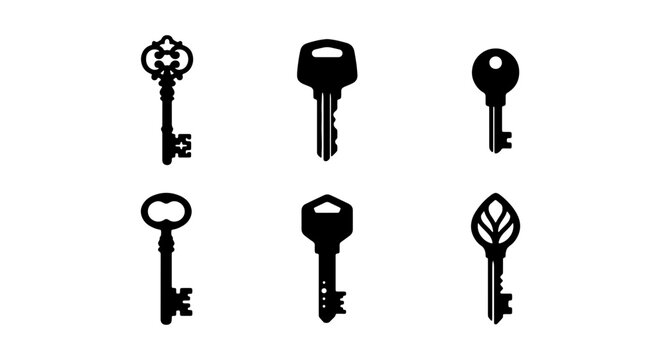 Antique and Modern Keys Set, Vintage Skeleton Key Icons, Security and Access Vector Graphics