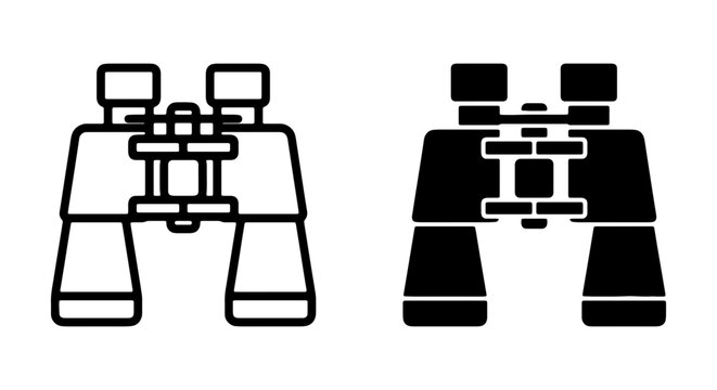 Binoculars Icon Set, Optical Zoom Tool, Magnifying Device, Search and Discovery