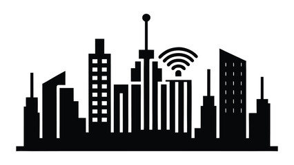 Fototapeta premium IoT Smart City Skyline Silhouette Vector 