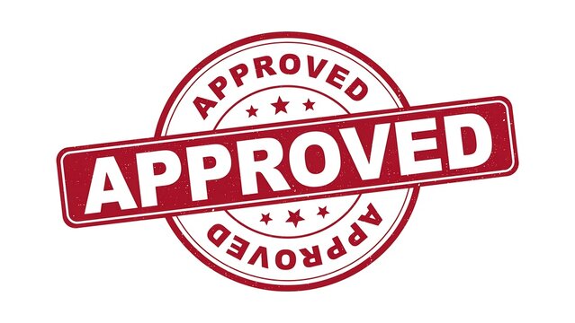 Approved stamp, rubber seal, validation mark, red checkmark