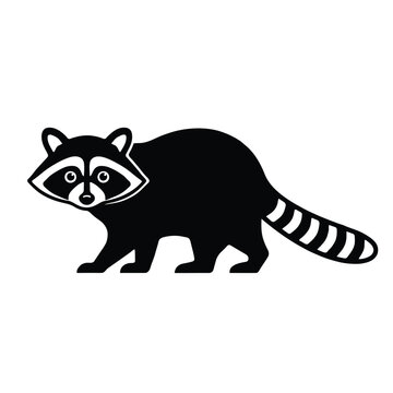 Raccoon Silhouette Black And White Animal Shape On Transparent Background