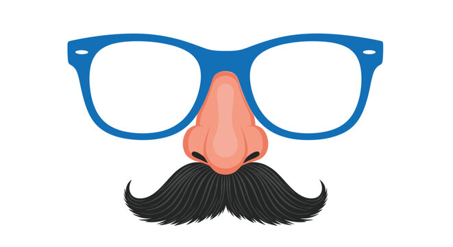 Classic novelty disguise mask featuring blue rimmed glasses, a large plastic nose, and a bushy black mustache.