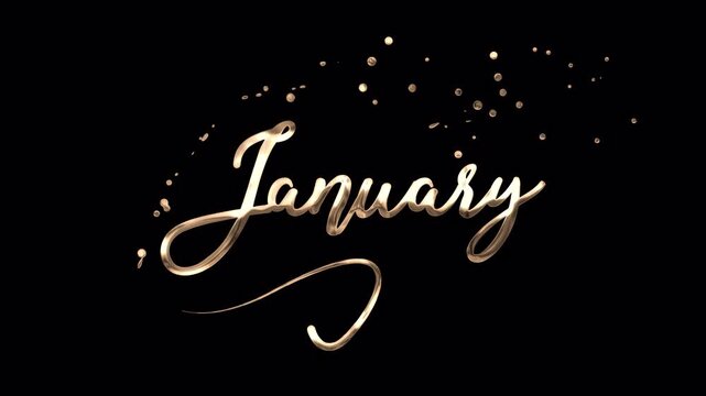 Transparent background January metallic gold script title for calendar opener 4K