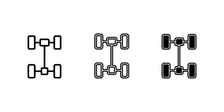 Chassis drivetrain icons for automotive mechanical design featuring different line weights and filled graphic styles for vehicle maintenance software.