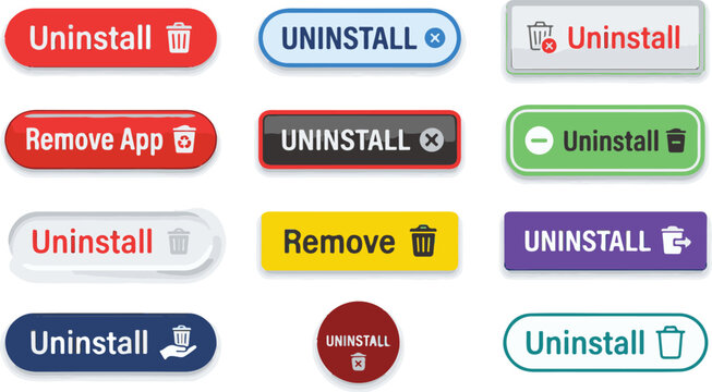 Uninstall and remove app button icon set vector illustration